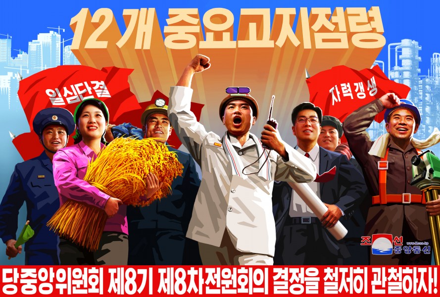 당중앙위원회 제8기 제8차전원회의 결정관철을 위한 전인민적투쟁기세를 격양시키는 선전화들 새로 창작
