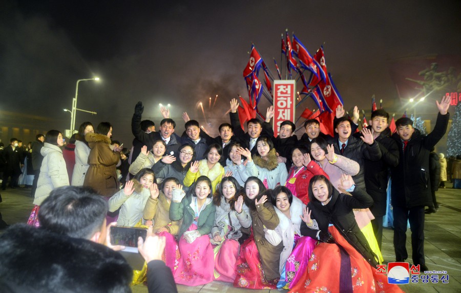 National Flag Hoisted and Fireworks Displayed on New Year