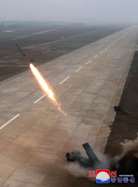 Respected Comrade Kim Jong Un Watches Test-fire of 240 mm Shell of Multiple Rocket Launcher