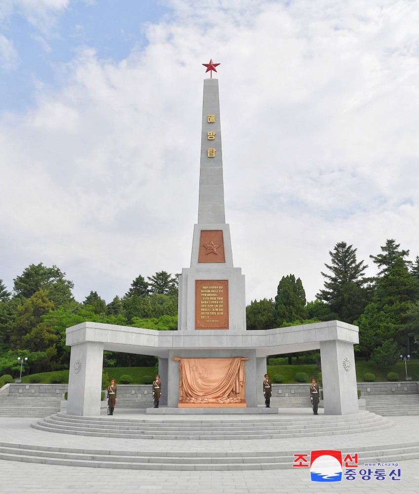 로씨야대사관 성원들 해방탑과 쏘련군렬사들의 묘에 화환 진정