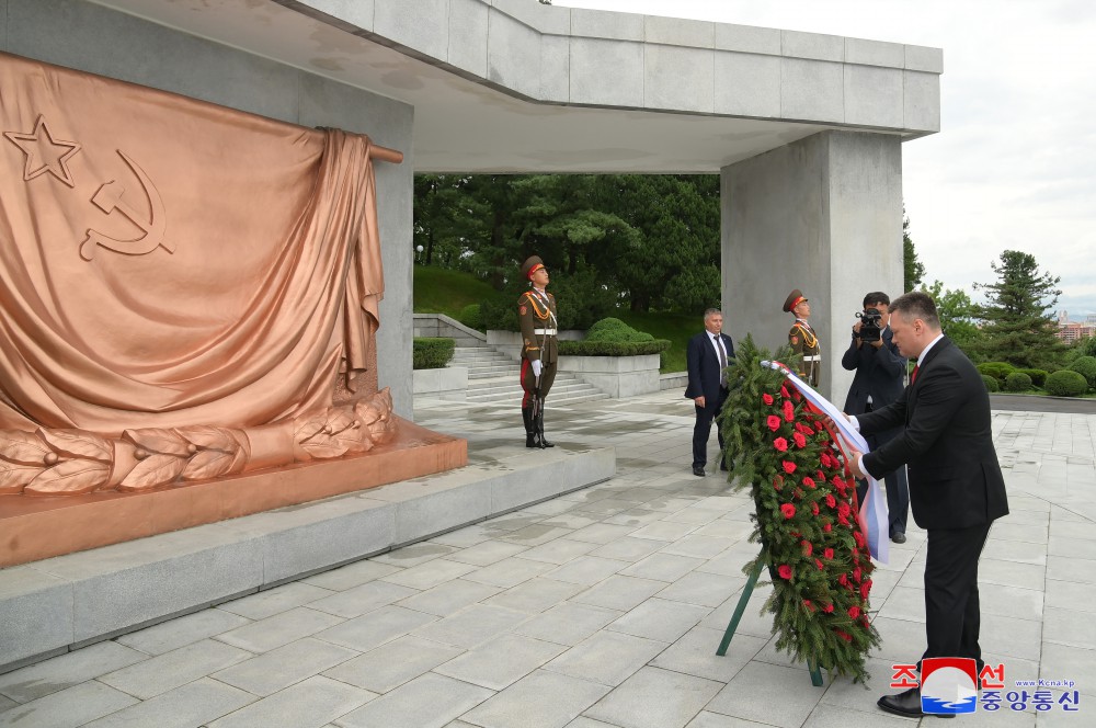 Igor Krasnov deposita ofrenda floral ante el Monumento a la Liberación