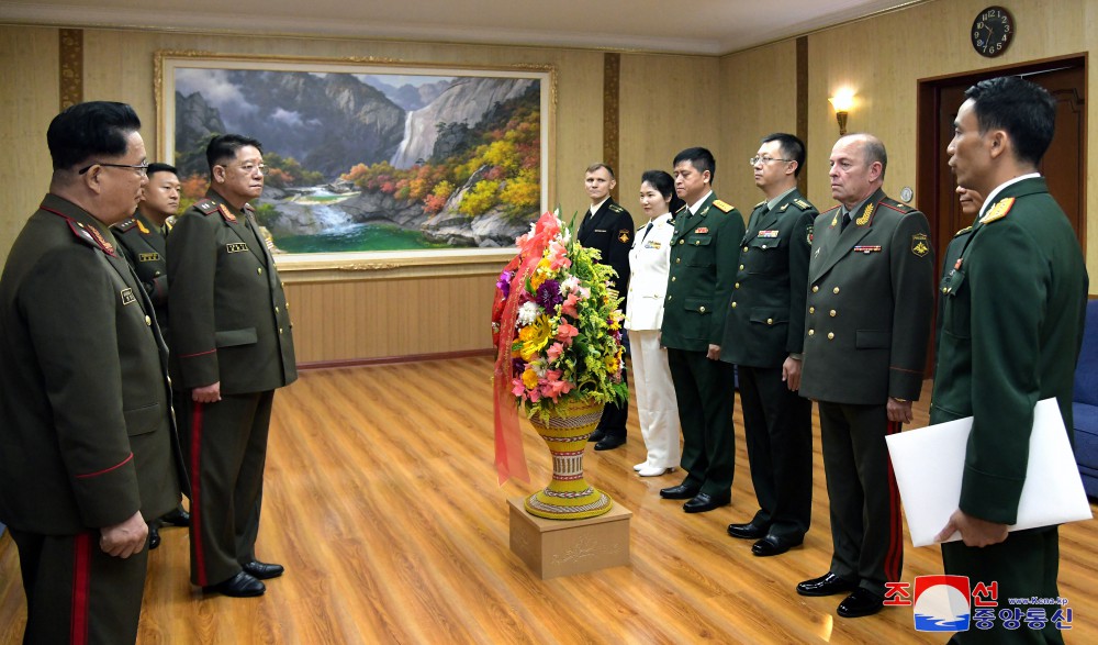 Respected Comrade Kim Jong Un Receives Floral Basket and Congratulatory Letter from Military Attaches Corps Here