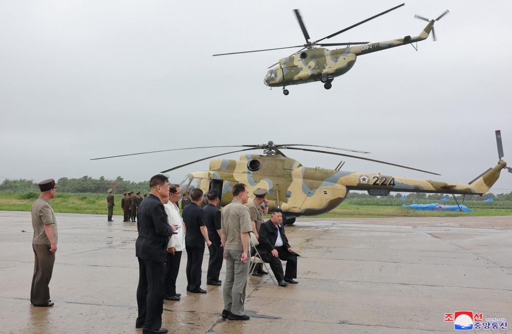 Respected Comrade Kim Jong Un Inspects Flood-hit Areas in City of Sinuiju and Uiju County of North Phyongan Province