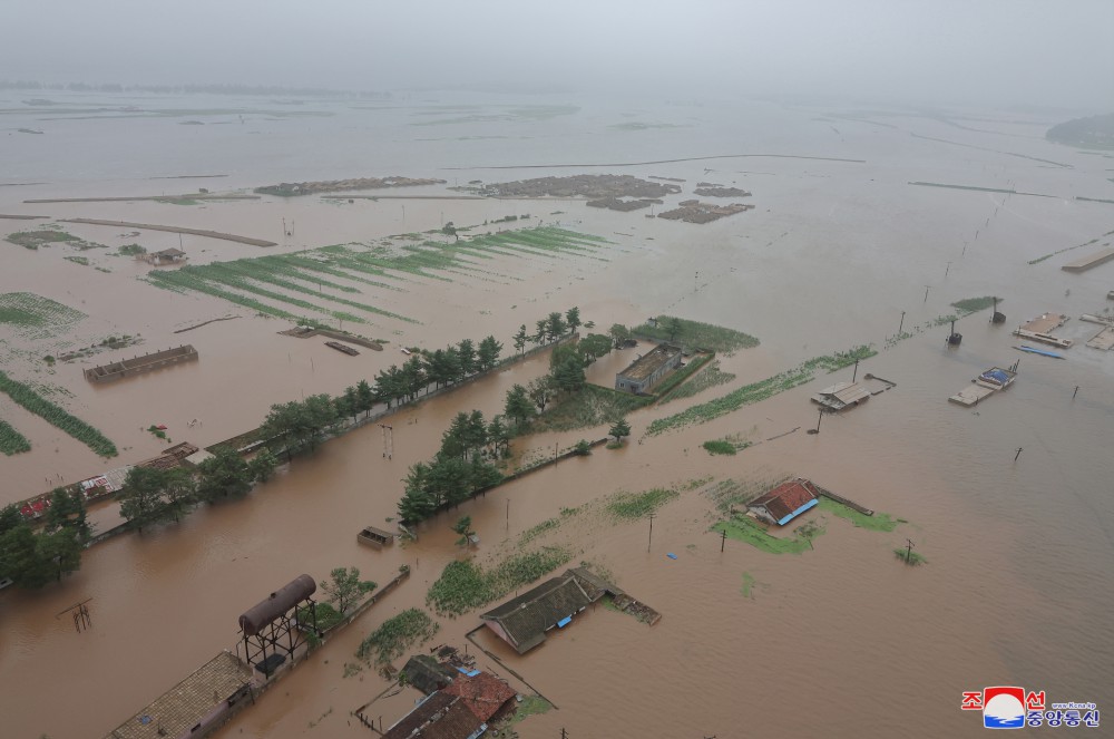 Respected Comrade Kim Jong Un Inspects Flood-hit Areas in City of Sinuiju and Uiju County of North Phyongan Province