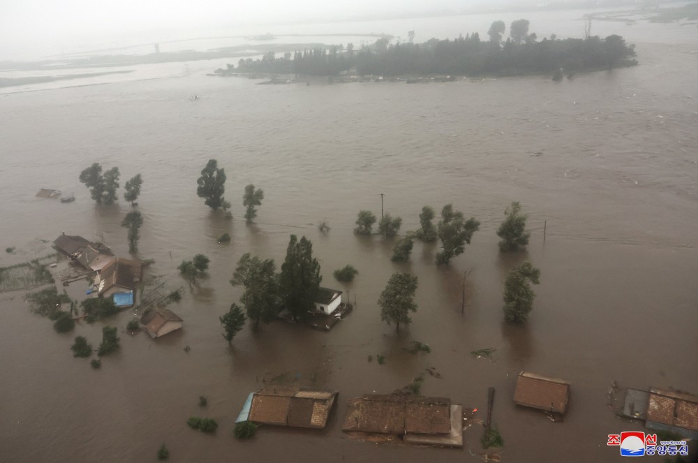 Respected Comrade Kim Jong Un Inspects Flood-hit Areas in City of Sinuiju and Uiju County of North Phyongan Province