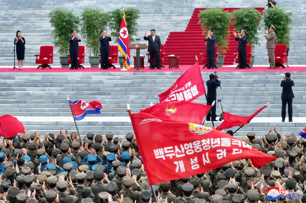 Ceremony of Paektusan Hero Youth Shock Brigade's Departure for Rehabilitation Sites in North Phyongan Province Takes Place