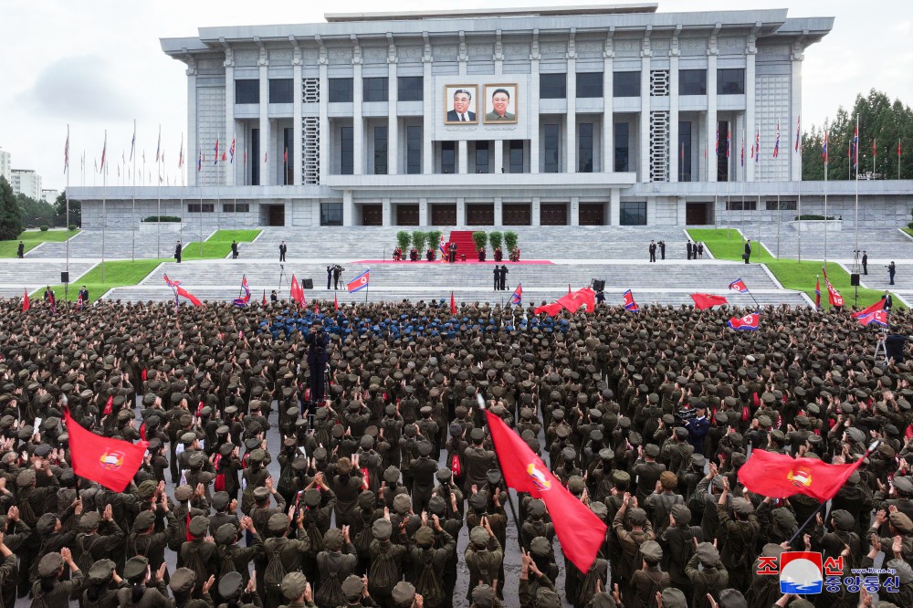 Ceremony of Paektusan Hero Youth Shock Brigade's Departure for Rehabilitation Sites in North Phyongan Province Takes Place