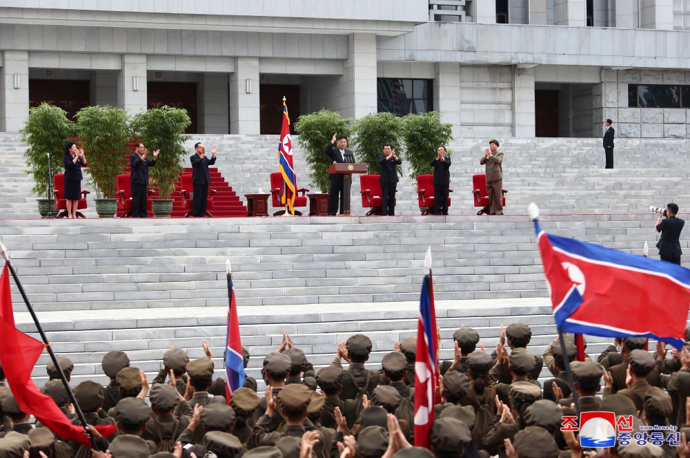 Ceremony of Paektusan Hero Youth Shock Brigade's Departure for Rehabilitation Sites in North Phyongan Province Takes Place