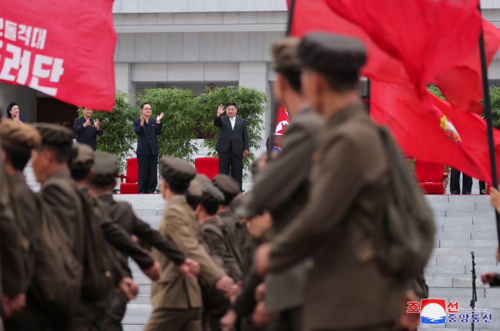 Ceremony of Paektusan Hero Youth Shock Brigade's Departure for Rehabilitation Sites in North Phyongan Province Takes Place