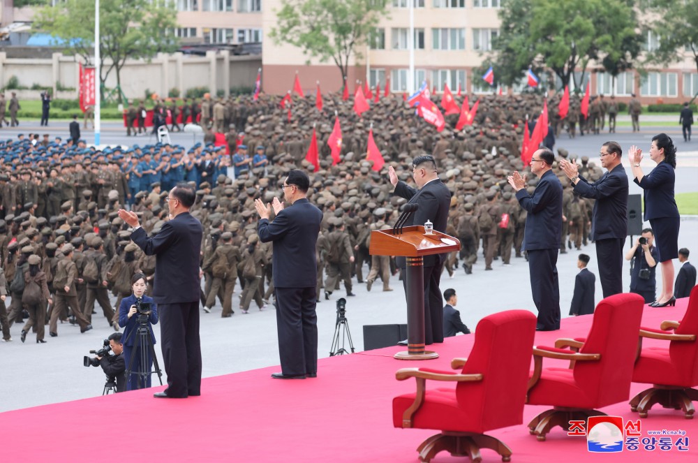 Ceremony of Paektusan Hero Youth Shock Brigade's Departure for Rehabilitation Sites in North Phyongan Province Takes Place