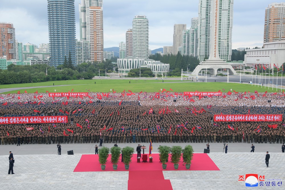 Ceremony of Paektusan Hero Youth Shock Brigade's Departure for Rehabilitation Sites in North Phyongan Province Takes Place