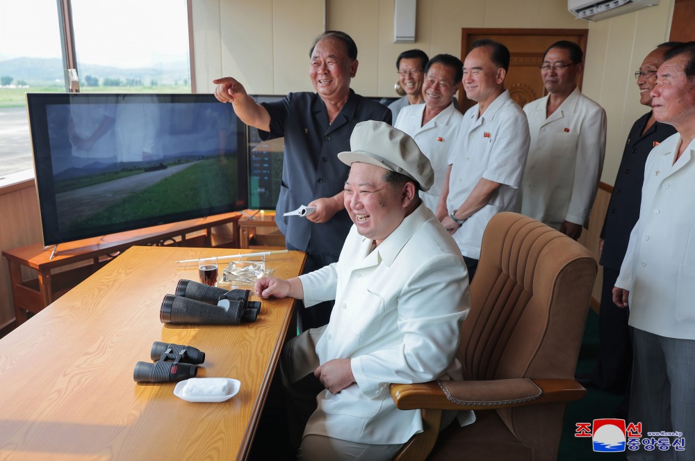 Respected Comrade Kim Jong Un Oversees Performance Test of Drones