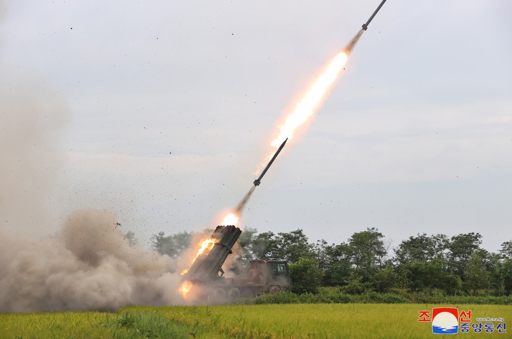 Respected Comrade Kim Jong Un Oversees Test-fire of 240mm-calibre MRLS