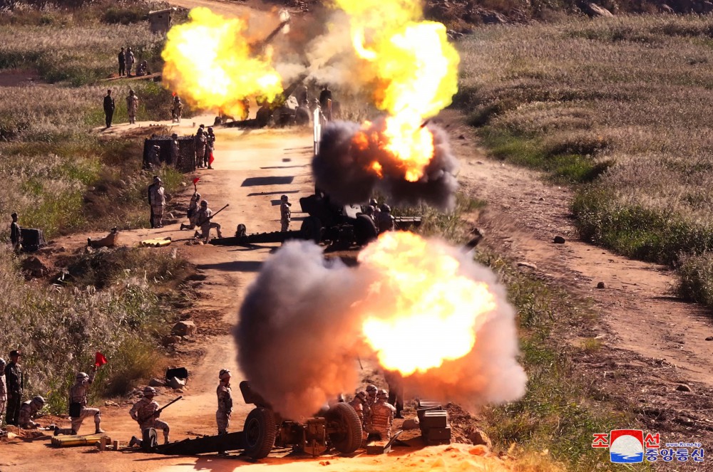 Respected Comrade Kim Jong Un Oversees Live Artillery Firing by Graduates of O Jin U Artillery Academy