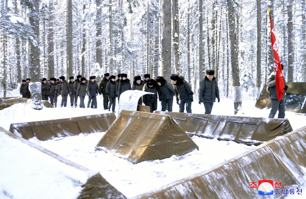 Officials in Field of Revolutionary Relics Preservation Tour Battle Sites in Mt Paektu