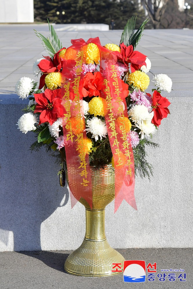 Floral Tribute Paid to Statues of Great Leaders