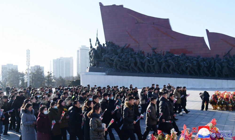 Floral Tribute Paid to Statues of Great Leaders