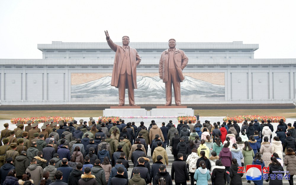 Floral Tribute Paid to Statues of Great Leaders