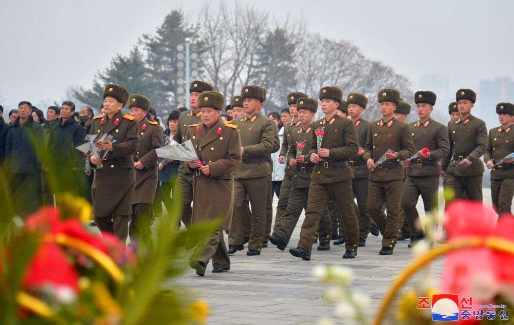 Floral Tribute Paid to Statues of Great Leaders