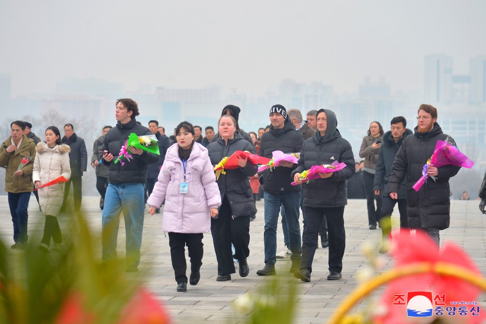 Floral Tribute Paid to Statues of Great Leaders