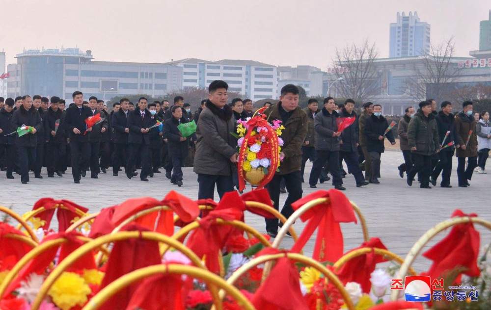 Floral Tribute Paid to Statues of Great Leaders